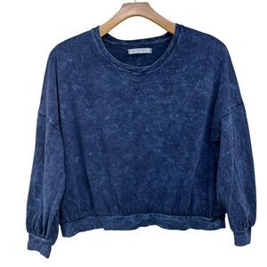 We the Free Blue Vintage Wash Light Weight Banded  Long Sleeve Tee Womens Small
